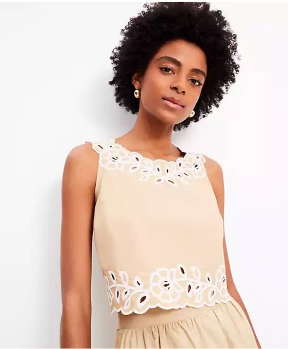 LOFT Floral Lace Trim Crop Tank Top Cottagecore NWT Size XS